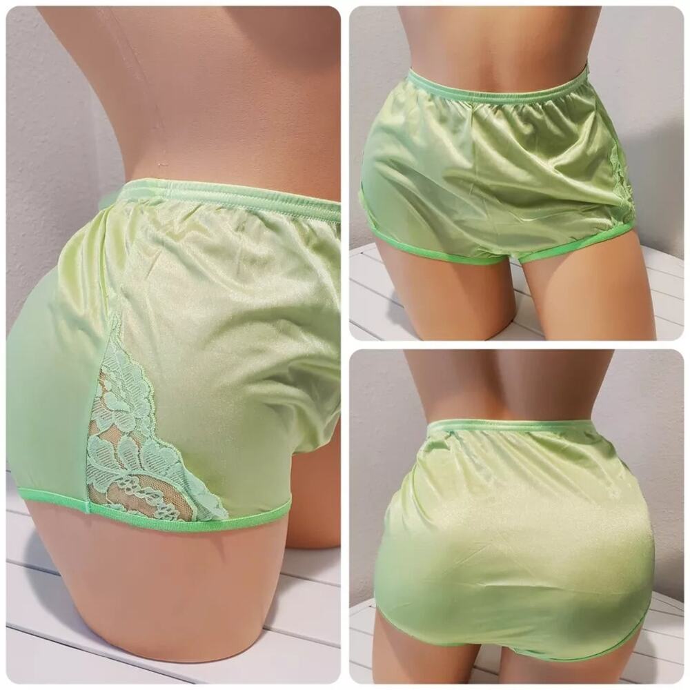Vanity Fair Lace Nouveau Nylon Full Cut Panty Lace Shiny Poison Apple Green